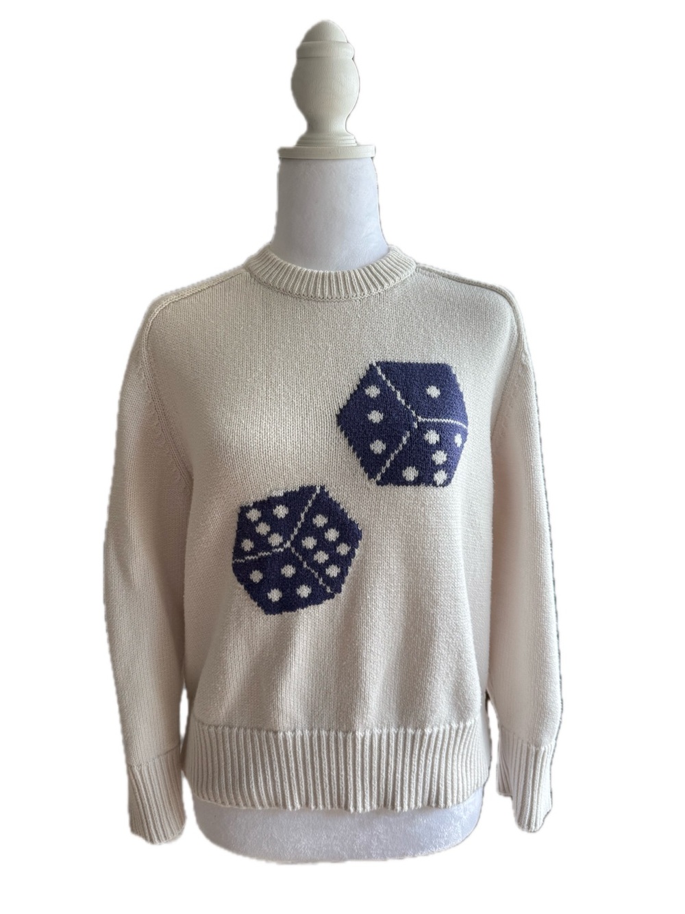 Abercrombie & Fitch Ivory Crewneck Sweater with Blue Dice Motif - Picture 2 of 9